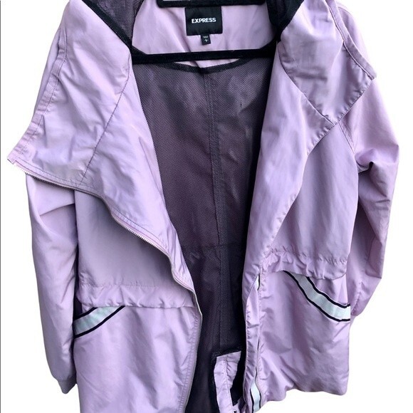 Y2K Express Jacket L Windbreaker Hood Zipper Reflective Outdoors Camping Walk - Picture 4 of 7